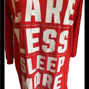 Victoria’s Secret PINK Sleep Shirt Small Red “Care Less Sleep More” Nightshirt